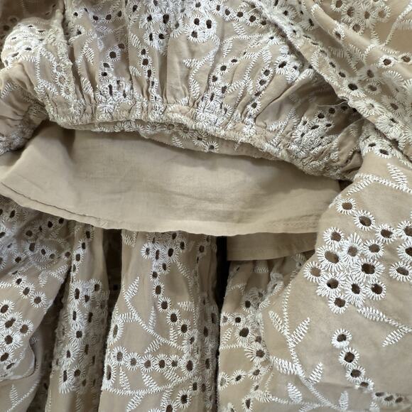 Chico’s Boho Tan White Eyelet Tiered Ruffle Midi Maxi Dress Size 1 US 8 Neutral - Picture 9 of 10